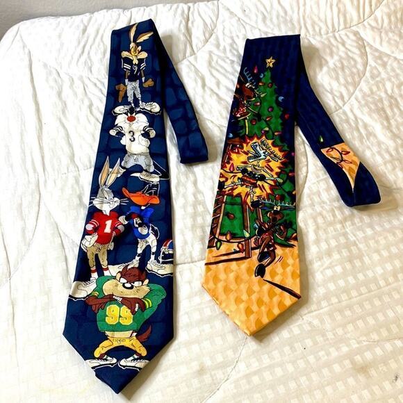 2 Silk Ties. 1 Football Warner Brothers and the other Holiday Reindeer see Video - Picture 1 of 14